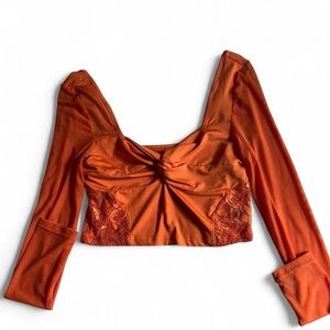 Elegant Orange Long Sleeve Women's Top